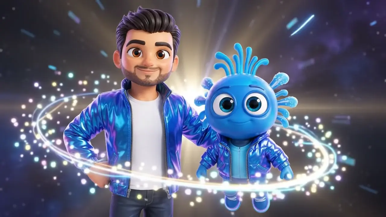 The Connexus founder and the mascot, together in the light at the end of the animation